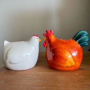 Set of Chicken and Rooster Salt and Pepper Shakers Novelty Farmhouse Kitchen
